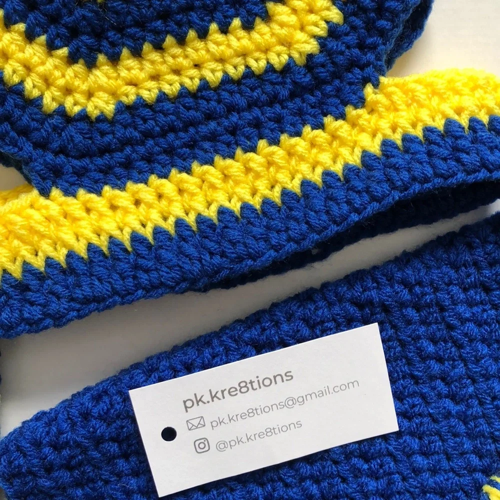 Handmade Crochet Dog sweater & Hat Blue Yellow